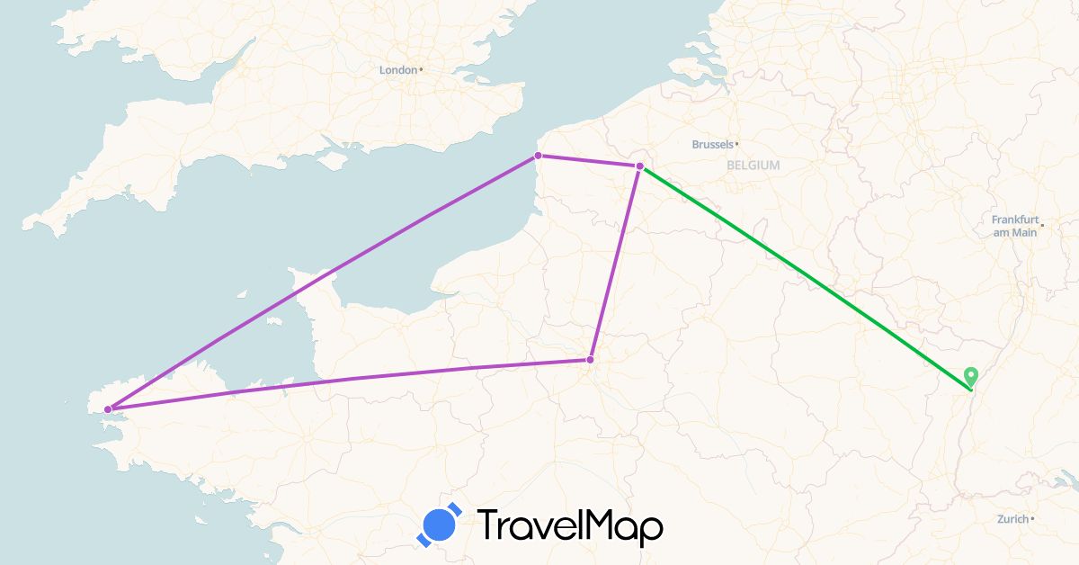TravelMap itinerary: bus, train in France (Europe)